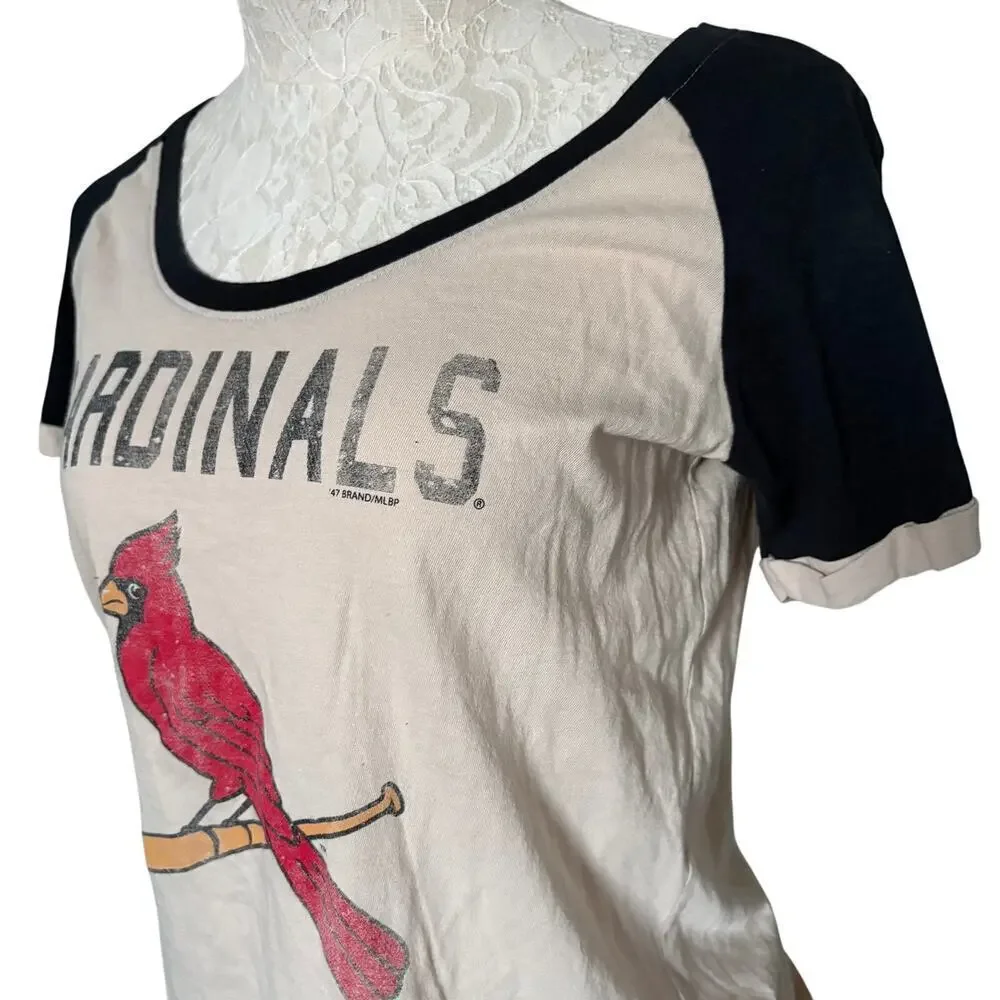 Saint Louis Cardinals Women's Henley 3/4 Length Tshirt 47 Brand 100% Cotton MLB